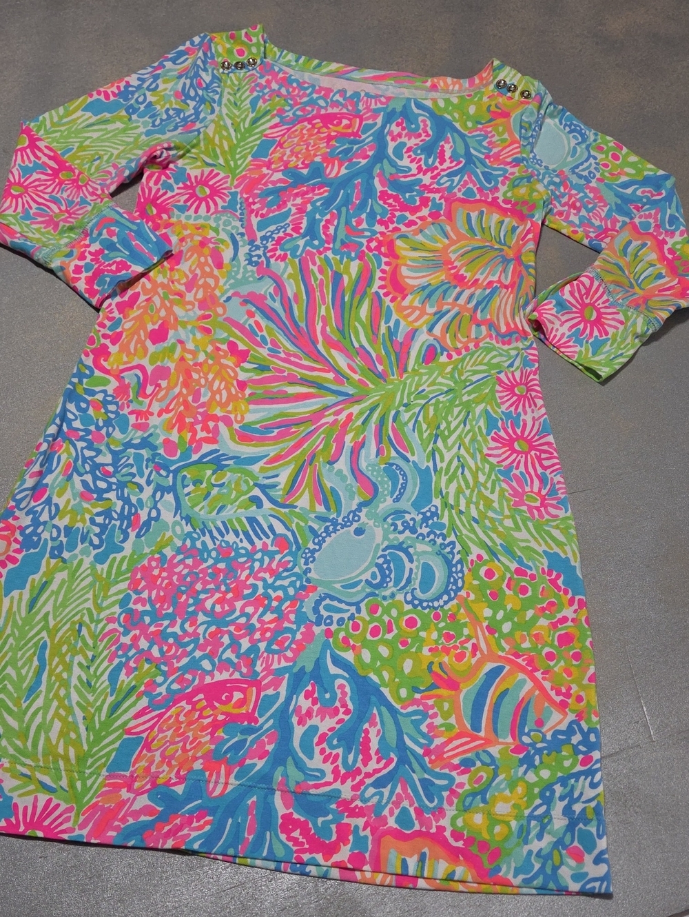 Lilly Pulitzer Neon Coral Reef Midi Dress - Pink Blue Green NWOTS